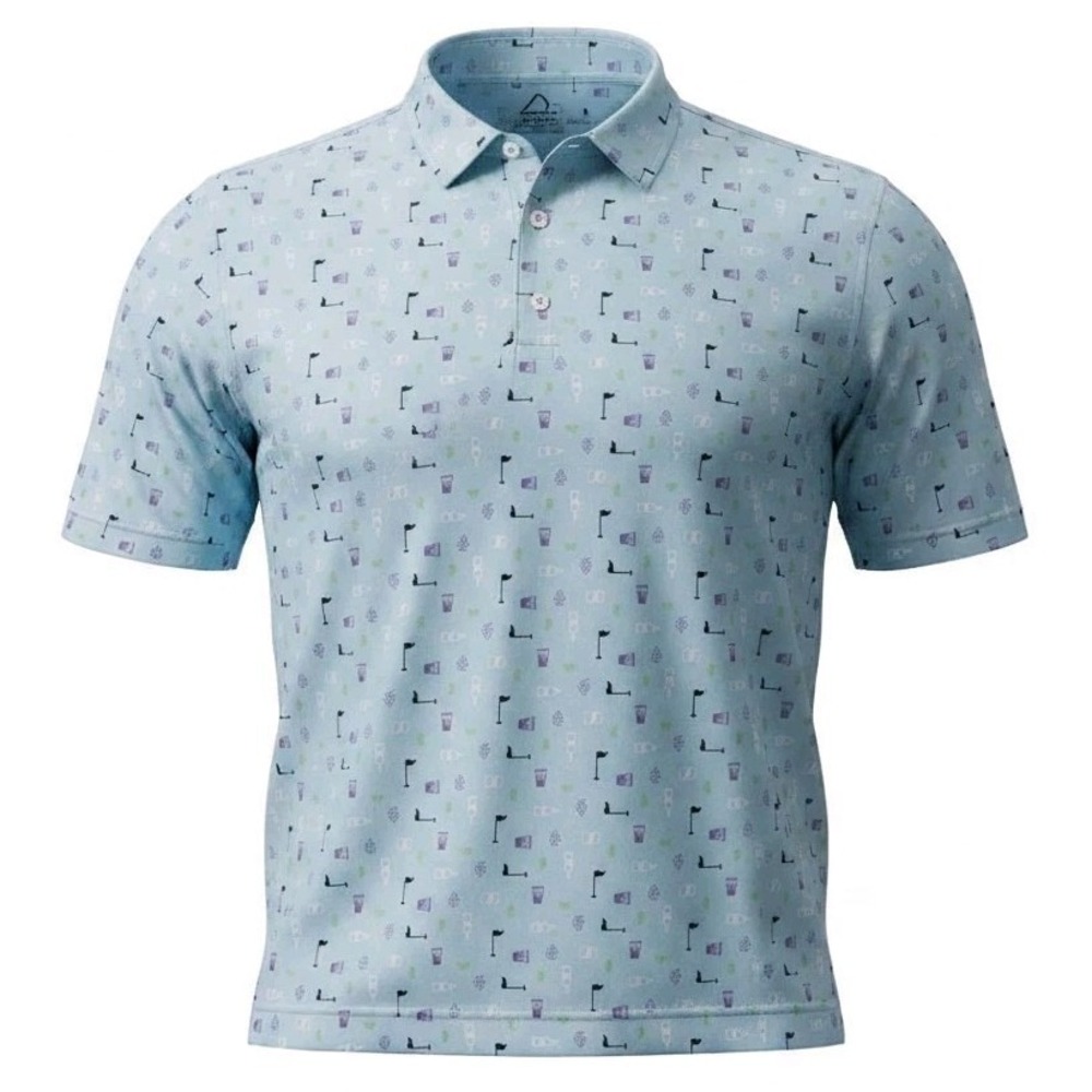 Deolax Polo Shirt Mens 2XL Blue White Floral Performance Stretch Golf ALL OVER